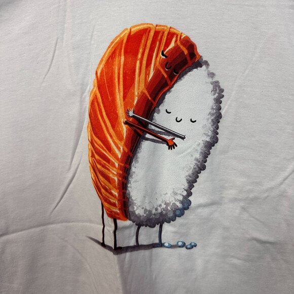 Sushi Hug Salmon & Rice Snuggle Kawaii Art Threadless Tee L - Picture 2 of 4